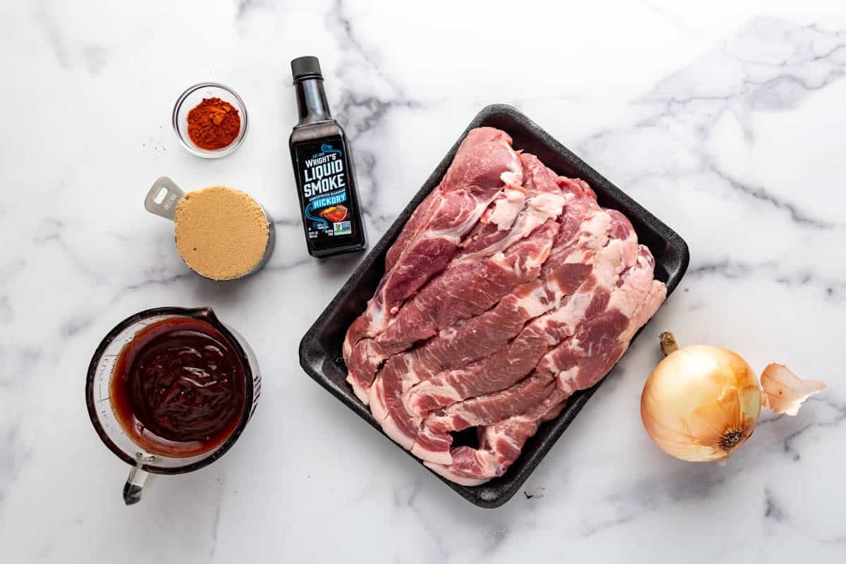 Ingredients for making country style bbq ribs in the slow cooker.